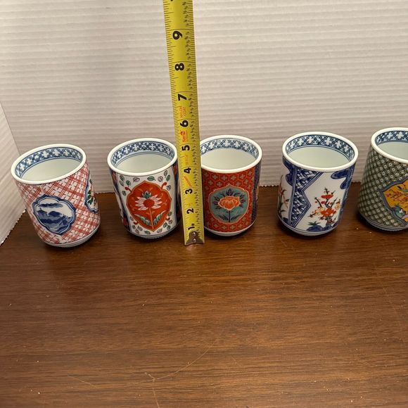 Lot of 5 Vintage Japanese Asian Porcelain Sake Tea Cup Flowers Blossom - Picture 11 of 11